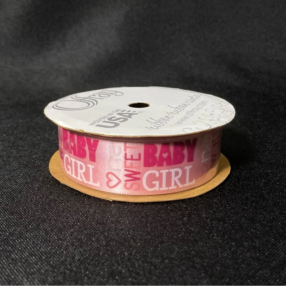 ⭐️ Offray One Sweet Baby Girl Pink Baby Shower Ribbon 7/8” x 108”